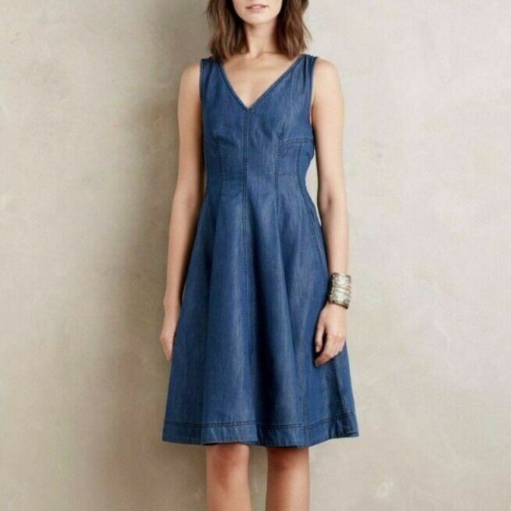 ANTHROPOLOGIE seamed fit flare boho denim dress